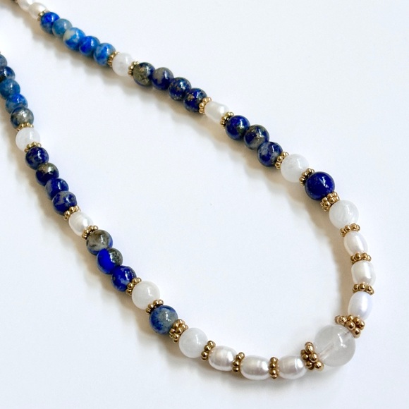 Gold Necklace Ruby Lapis Lazuli Pearl Moonstone Handmade Crystal Necklace Silver - Picture 10 of 11